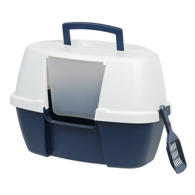 IRIS USA Grande Litière d'Angle pour Chat avec Pelle, Bleu
