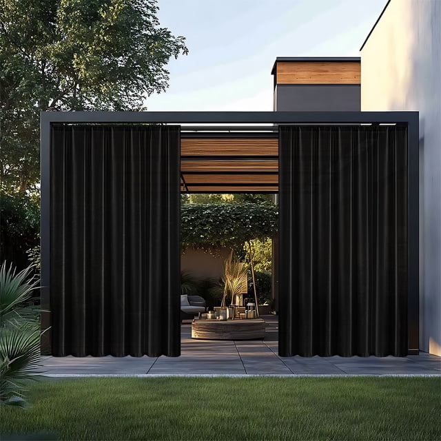 Uscallm Rideaux Imperméables pour Gazebo Extérieur en Polyester, Rideaux de Patio Résistants à la Pluie pour Pergola, Rideaux de Pluie Passant sur la Tringle, Déco Extérieure Élégante