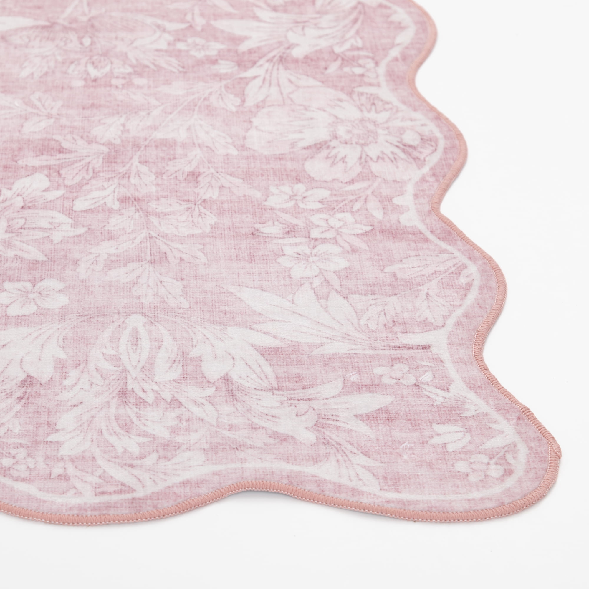 Mainstays Modern Abstract Plush Scallop Shape Pink, Machine Washable Area Rug 5x7, Recommended for Living room, Dining Area, Bedroom
