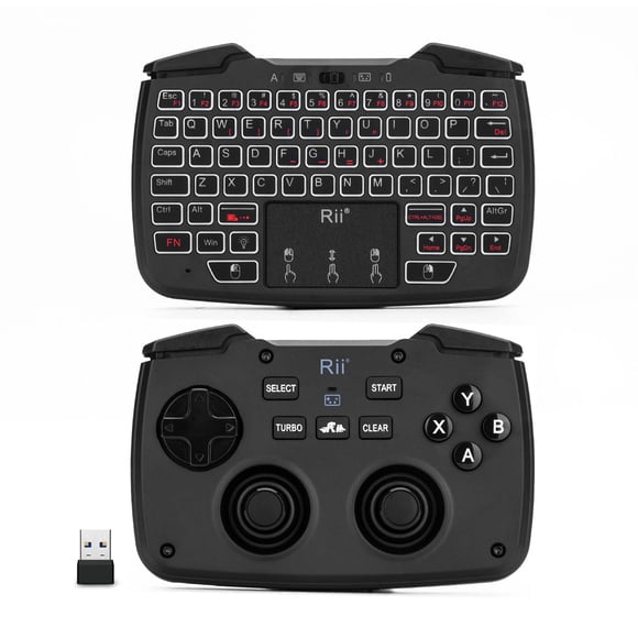 Rii Rii RK707 Wireless Gaming Keyboard & Controller Combo with Turbo, Vibration, and White Backlight for PC, PS3, Android, and Smart TV