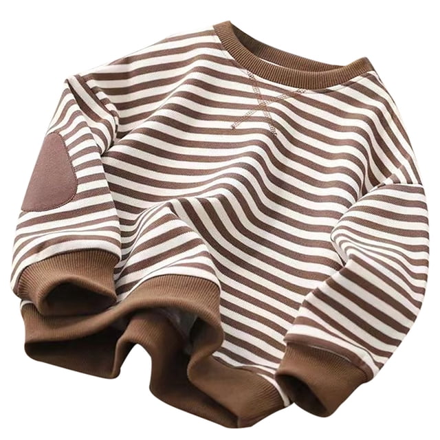 YOUSNH Chandail Molletonné pour Tout-Petits Garçons et Filles, avec un Motif Classique à Rayures en Brun et Blanc. Ce Chandail à Col Rond à Manches Longues à Blocs de Couleur Est Fabriqué en Matériau Doux et Agréable pour la Peau, Assurant Confort et Respirabilité. Idéal pour les Sorties Décontractées, les Journées d'École Ou les Tenues d'Automne, le Chandail Molletonné Comprend des Poignets et un Ourlet Côtelés pour un Ajustement Serré. Conçu pour les Enfants de 5-6 Ans, Il s'Agence Bien avec des jeans, des leggings Ou des Jupes.