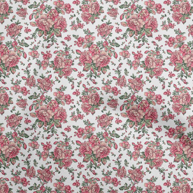 oneOone Rayon White Fabric Florals Craft Projects Decor Fabric Printed By The Yard 56 Inch Wide