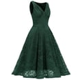 thumbnail image 4 of HKEJIAOI Liquidation d'Économies Robe de Bal Cadeau de la Saint-Valentin Femme Col en V Dentelle à Blocs de Couleur Drapée Patchwork Mignonne Robe de Soirée Formelle Vert Armée, 4 of 4