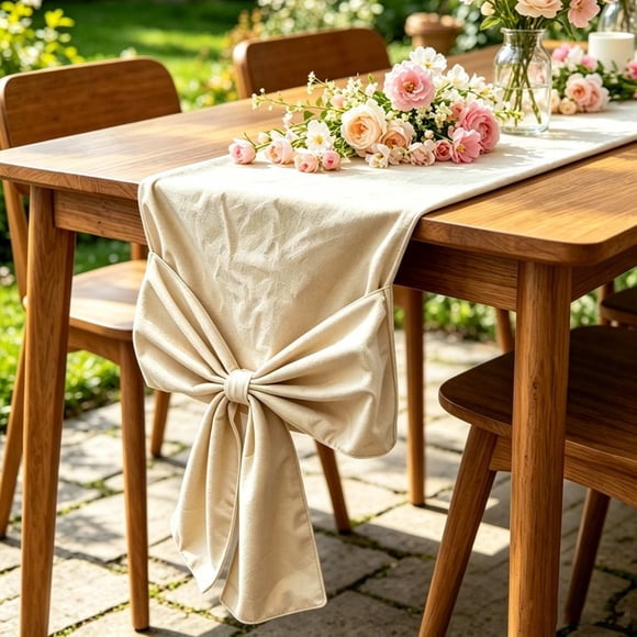 Tablecloths,Cream Colored Table Runner For Upscale Hotels And Home Dining Long Tablecloth With A French Bow