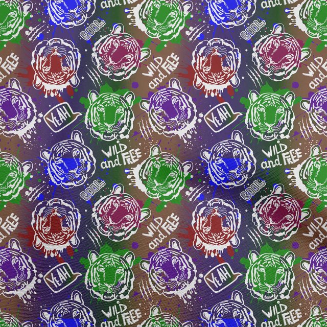 oneOone Viscose Chiffon Medium Blue Fabric Colourful Animal Face Craft Projects Decor Fabric Printed By The Yard 42 Inch Wide