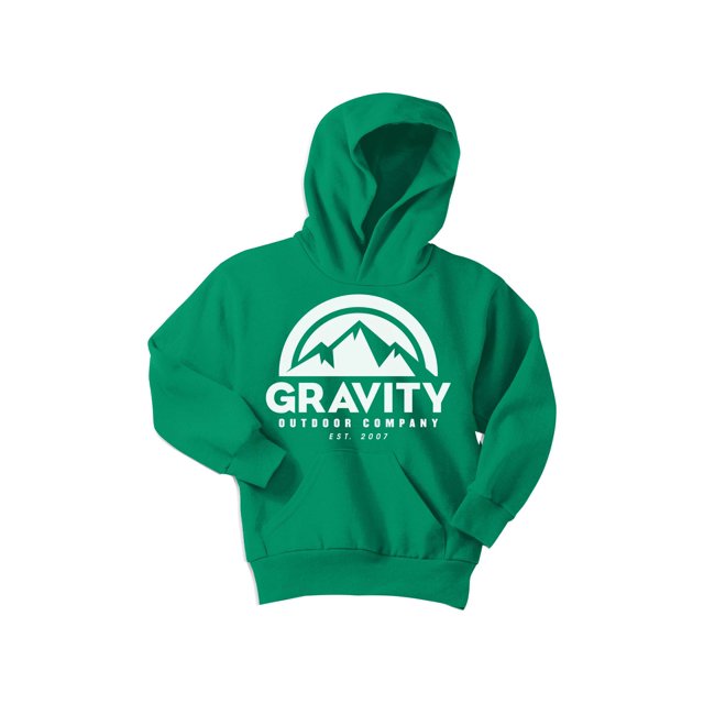 Gravity Outdoor Co. Chandail à Capuchon pour Jeunes - Logo Blanc - Vert Kelly - Petit