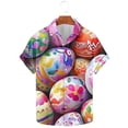 thumbnail image 2 of VBTAPA Mens Spring Shirts Happy Easter Day Rabbit Eggs Print Button Down Shirt Short Sleeve Hawaiian Beach Party Tops Today's Sales Multicolor L, 2 of 6