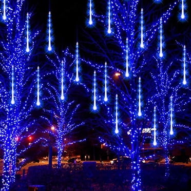 Meteor Shower Rain Lights, 288 LED Christmas Lights Icicle Snow Falling Christmas Lights Outdoor Raindrop Lights, 30cm 8 Tubes Xmas Tree Holiday Decoration (Blue)