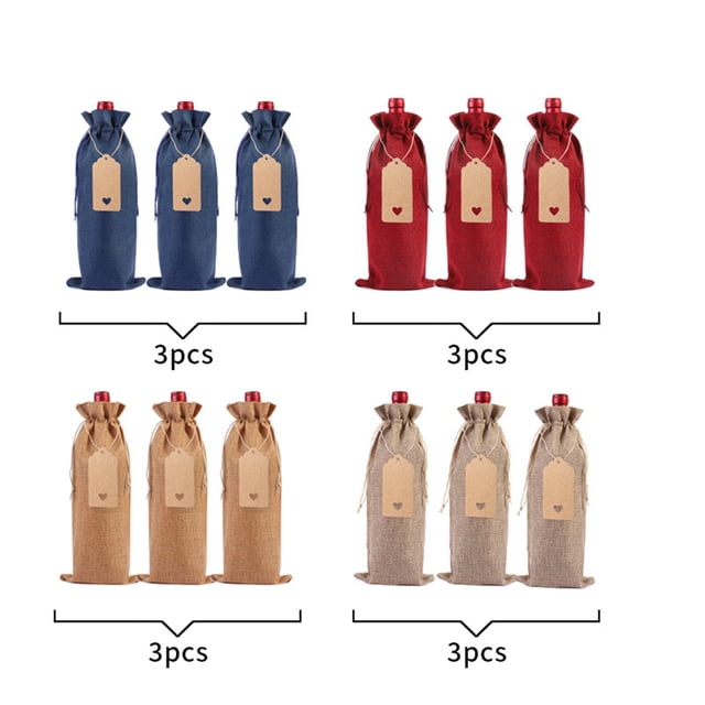 Linen Wine Bottle Bag Set Wine Bottle Set Linen Tag Red Wine Packaging Bag