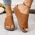 thumbnail image 4 of Women's Hollow Out Wedge Mules Comfortable Platform Sandals Slip On Open Toe Clogs Lightweight Non Slip Beach Slides Brown Size 7.5, 4 of 8