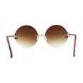 thumbnail image 2 of Luxury Designer Style Rimless Hippie Round Circle Lens Sunglasses Gold Brown, 2 of 4