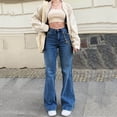 thumbnail image 2 of Bmisegm Jeans Évasés Taille Haute pour Femme, Bleu Foncé, L, 2 of 8