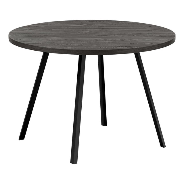 Monarch Specialties Dining Table, 48" round small kitchen and dining room table with a black laminate reclaimed wood look top and four angled black metal legs, seating up to four people, ideal for small homes and condos, also suitable for casual work or craft space.