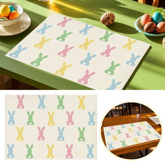 Binwennn Light Napkins Bar Table Set for 4 Plate Mat Set 4 Easter Linen Placemat Rabbit Easter Egg Restaurant Living Room Home Decoration Dining Table Insulation