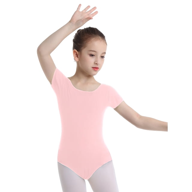 Nyeemya Combinaison une Pièce pour Filles Enfants Ballet Danse Gymnastique Justaucorps Classique à Manches Courtes Tenue de Danse Rose 6
