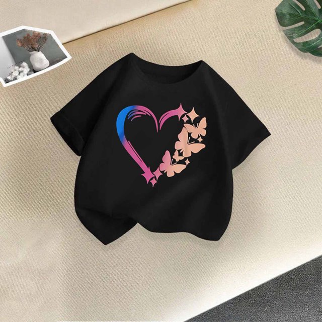 Rbaofujie Hauts Décontractés pour Filles Col Ras du Cou Manches Courtes T-Shirts Tenues Mode 2025 Printemps Été Chemises