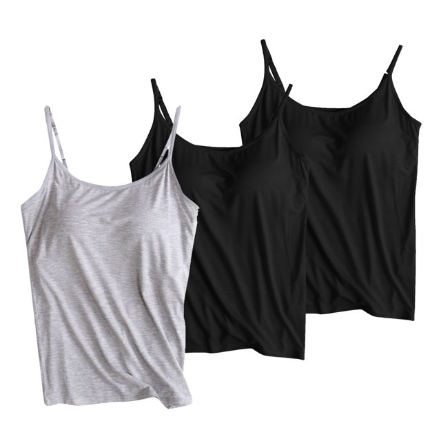 Timegard Womens Tank Tops with Built in Bras Scoop Neck Adjustable Spaghetti Strap Comfy Bottom Camis