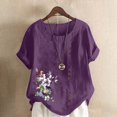 thumbnail image 1 of Blouses pour Femmes, Haut Décontracté en Lin Imprimé à Manches Courtes avec Boutons, 1 of 4