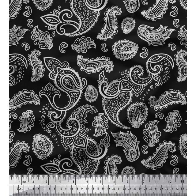 Soimoi Velvet Fabric Paisley Block Print Sewing Fabric Yard 58 Inch Wide