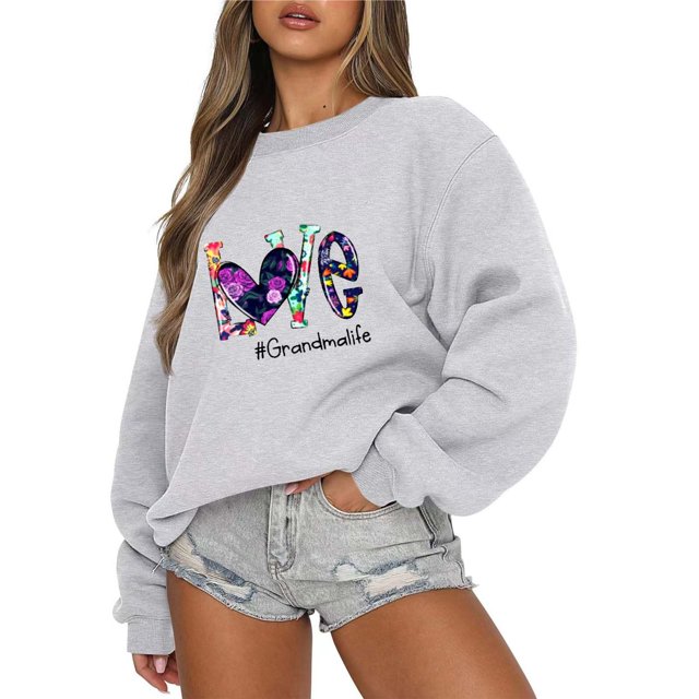 Rbaofujie Chandails d'Automne Mode Femmes Décontracté Manches Longues Col Rond Chandail de Noël Imprimé pour Dames Gris Chandails à Capuche et Chandails Mode pour Femmes