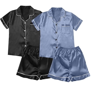 ZJXFGS Vêtements de nuit pour femmes, Pyjamas pour femmes et satins 4 Pièce Pyjamas manches courtes Vêtements de nuit et shorts ensemble pour femmes costume de loisirs Vêtements de salon, short pyjama ensemble pour les femmes noir 4XL