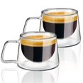 thumbnail image 1 of Double-walled coffee glasses, with handle, latte macchiato glasses set, cappuccino cups, espresso cups, thermal glasses, 1 of 7
