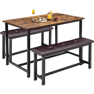Dining Table 3 PCs of Set with Upholstered Benches, Space Saving Kitchen Bench Dining Table Set, Rectangular Dining Table for Home, Kitchen , Rustic Brown