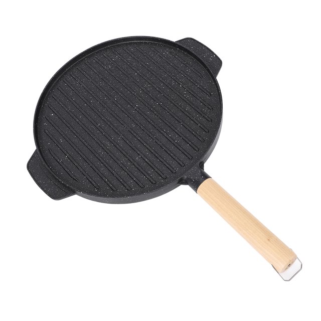 Poêle à Griller Barbecue, Design Double Face, Antiadhésive, Répartition Uniforme de la Chaleur, Gril Portable Extérieur en Bois Composite
