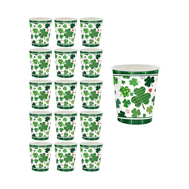 St. Patrick's Day Party Plates Set Disposable 7 inch and 9 inch Green Paper Plates with Trefoil Design Happy St. Patrick's Day Lettering