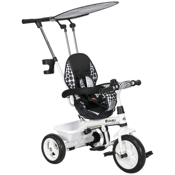 Qaba Tricycle 6 en 1 pour Enfants avec Guidon et Auvent Amovibles, Blanc