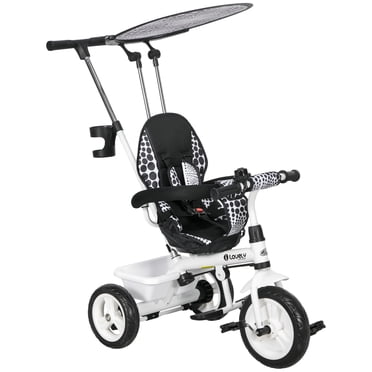 Qaba 6 in 1 Kids Tricycle with Removable Handlebar and Canopy, White
