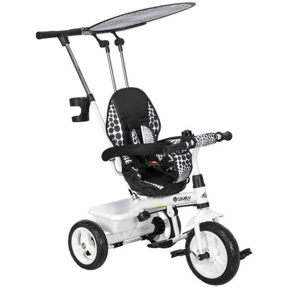 Qaba 6 in 1 Kids Tricycle with Removable Handlebar and Canopy, White