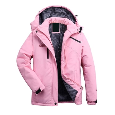 TIMIFIS Manteau de Ski Imperméable Coupe-Vent pour Femme, Manteau de Pluie Coupe-Vent, Manteau à Capuche Chaud d'Hiver - Rose Automne/hiver
