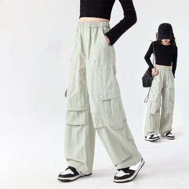 Pantalon Cargo pour Filles Taille Élastique à Cordon Pantalon Jogger Cargo avec Poche Coupe Classique Mode Urbaine Filles Tendance 11-12 Ans