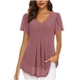 thumbnail image 1 of Timegard Hauts pour Femmes Été Chiffon Col en V Manches Courtes Pétale Blouse Plissée Fluide Tunique Décontractée Hauts, 1 of 6