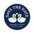 thumbnail image 1 of Darling Souvenir Round 45 Pcs Loving Swans Save The Date Stickers Personalized Bride Groom Names And Date Envelope Seals - Navy Blue, 1 of 4