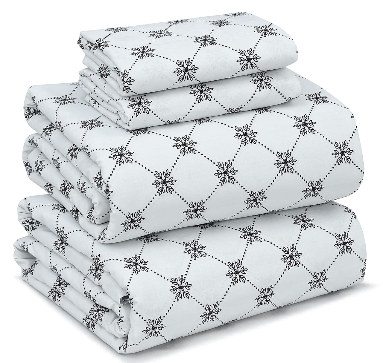 RUVANTI 100% Cotton Sheets for Queen Size Bed - Crispy Cooling Percale Sheets - Breathable & Durable Queen Sheet Set - 16 Inches Deep Pocket Queen Size Sheets - Damask Snowflake - 4 Pieces