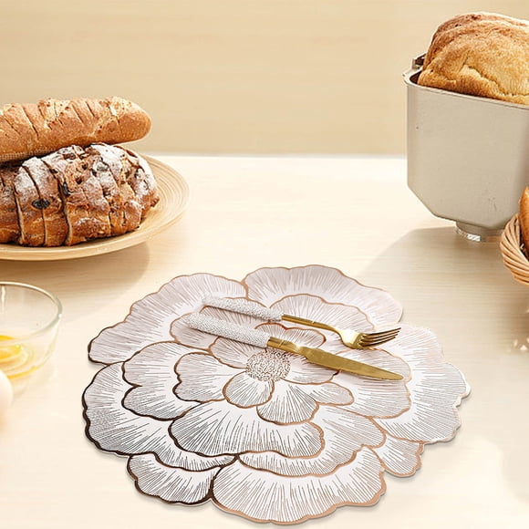pstuiky Peony Style Décoratif Estampage à Chaud Tapis de Tasse pour la Maison Tapis de Table en Pvc Isolation Thermique et Chaleur Tapis de Salle à Manger Fleur Ajourée Napperon Rond Repas de Tous les Jours Rassemblements des Fêtes Mariages