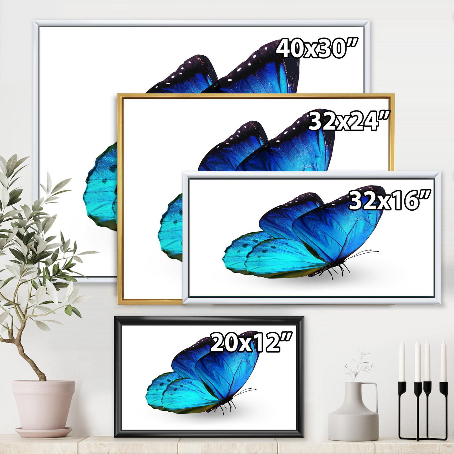 Designart Papillon bleu vibrant ART MURAL À CADRE FLOTTÉ