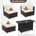 thumbnail image 3 of Costway 5 PCS Patio Furniture Set Heavy-duty Frame Rattan Sofa Set with 60,000 BTU Firepit Table White, 3 of 10
