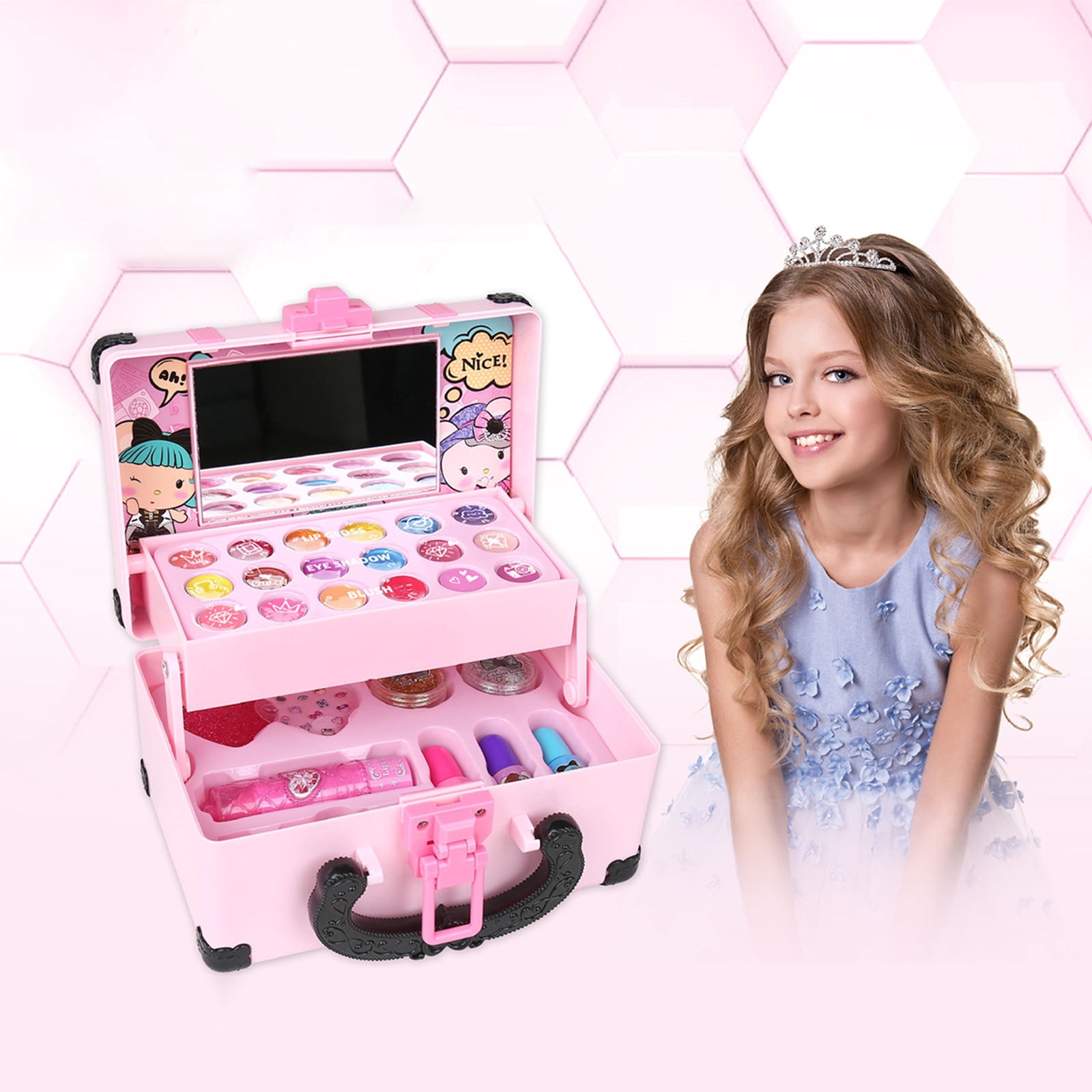 Aqestyerly Kids Makeup Kit for Girls Washable Pretend Play Makeup Toys with Real Cosmetic Items Gift Set for Little Girls Makeup Play HWRETIE