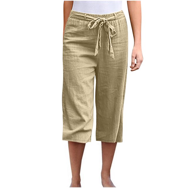 Pantalon à Taille Élastique pour Femmes, Décontracté, Couleur Unie, Pantalon Court, Poches à Bandage, Taille Élastique, Pantalon Droit Confortable, Pantalon pour Femmes, Taille Élastique, Pantalon de Pyjama Doux pour Femmes