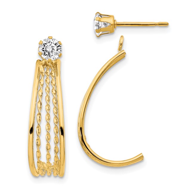 14 Carats Or Jaune J Cerceau Poli W / Cz Boucles d'Oreilles