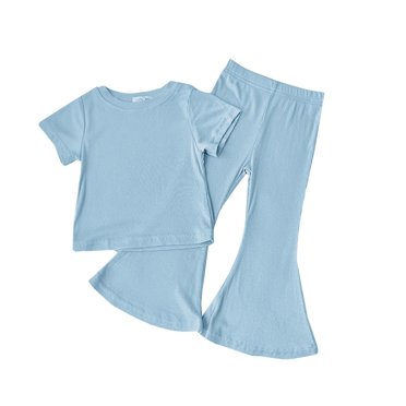 cfhntfmh Tenues de Mode pour Filles et Garçons T-Shirts à Manches Courtes Col Rond Décontractés Pantalons Longs Amples Ensembles de Détente Couleur Unie