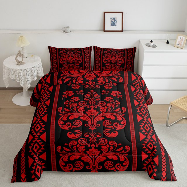 Erosebridal Rde Damask Flower Bedding Sets Queen with Comforter, Retro Boho Duvet Insert, Mandala Hippie Decor, Reversible
