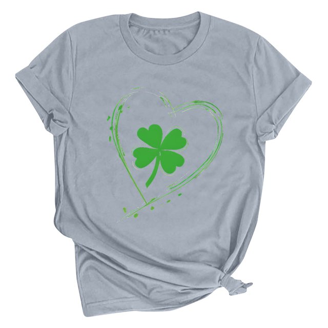 Dealovy T-Shirts de la Saint-Patrick pour Femmes à Manches Courtes, Col Rond, Coupe Ample, Trèfle Graphique, Chandails Décontractés Tee