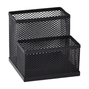 Desk Organizer Two Compartment Desk Organizer 10.5x10.5x9.7cm, Metal Mesh Pen Holder with Multiple Storage Sections, Office Desktop Organizer for Stationery Supplies, School Home Office Organization