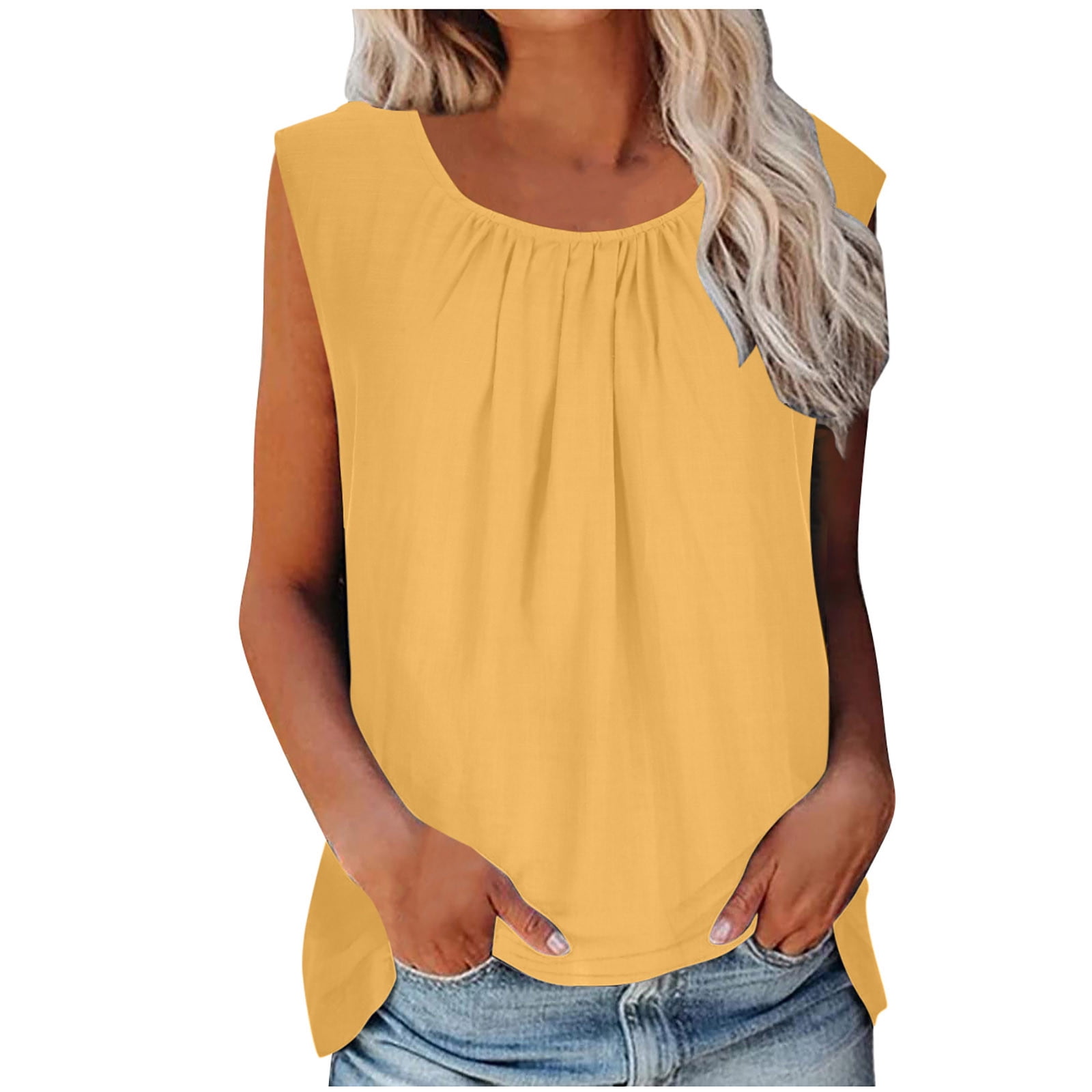 Timegard Womens Summer Tank Tops Round Neck Casual Lightweight Shirts Sleeveless Solid Color Vacation Top