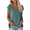 thumbnail image 1 of CEHVOM Womens Casual Solid Color Pullover Round Neck Short Sleeve T-shirt Tops Clearance, 1 of 6