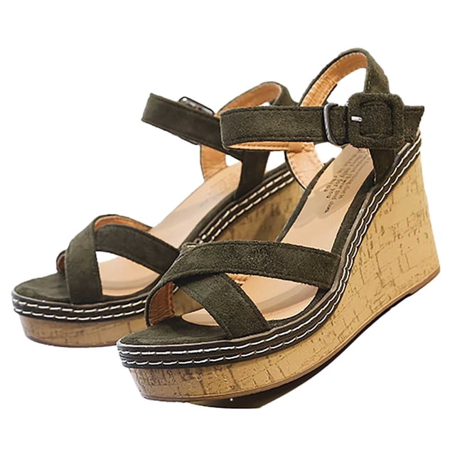 CEHVOM Sandales à Talons Compensés Hauts d'Été à Boucle en Suède pour Femmes Chaussures pour Dames